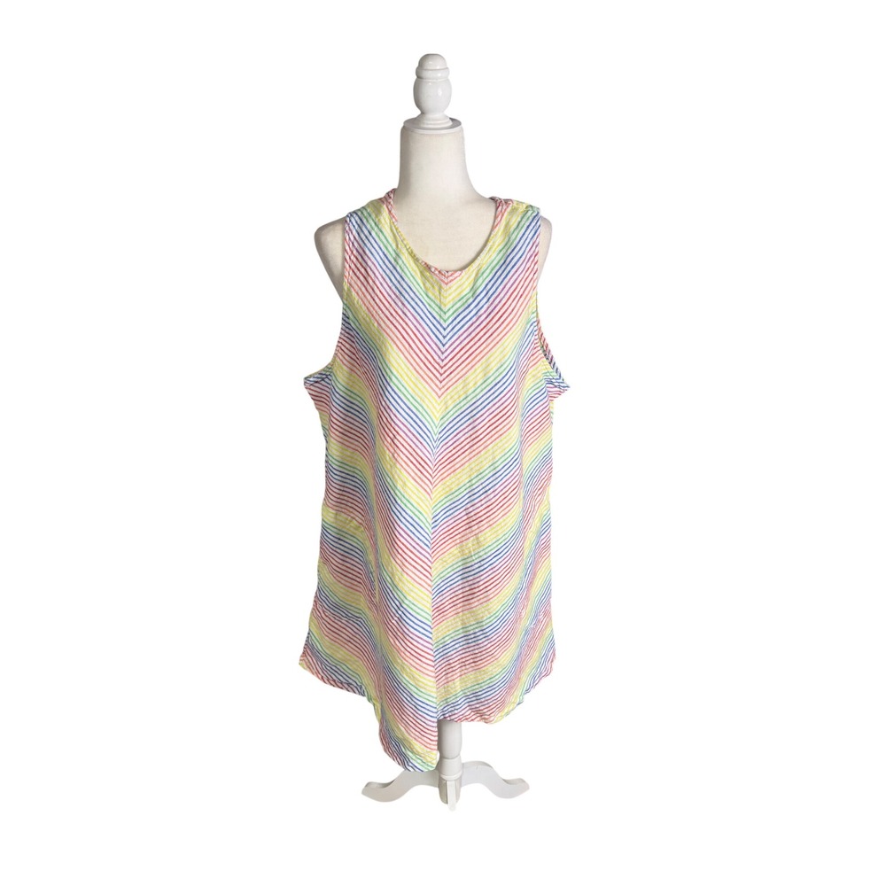 Lands End Womens 2X Rainbow Chevron Stripe Linen Blend Sleeveless Tunic Top